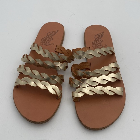 Ancient Greek Elegant Gold Sandals women 39 casual leather handmade vacation Y2K - Picture 3 of 8